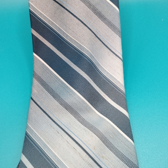 Vintage Cappuccino Golden Clip Gray Blue Diagonal Stripes Tie Necktie Retro 70s - Picture 2 of 8